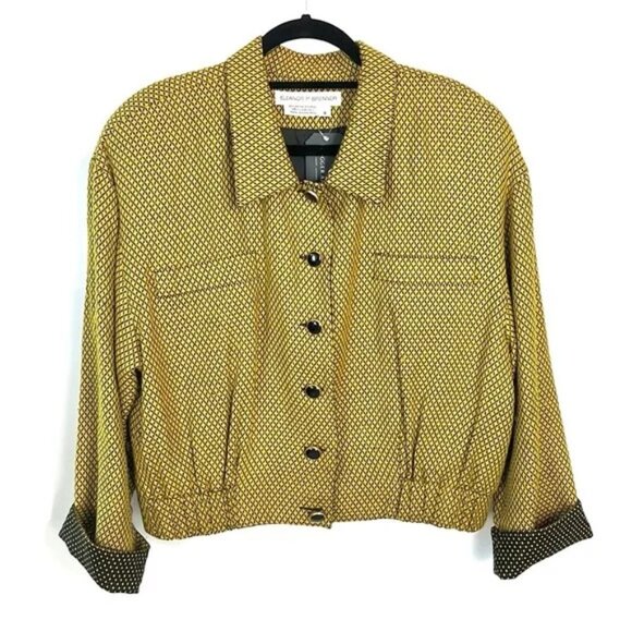 Eleanor P Brenner Vintage Yellow Diamond-Jacquard Button Jacket - Picture 1 of 8